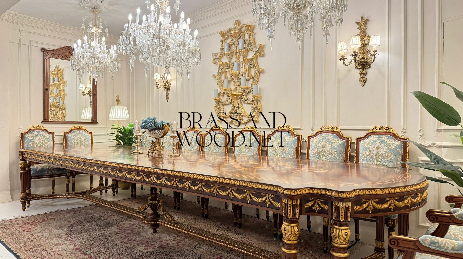 Louis XVI Gilt Marquetry Complete Dining Suite
