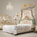 Louis XV Rococo Venetian Polychrome Canopy Bedroom Set with Hand-Painted Floral Bombé Commodes