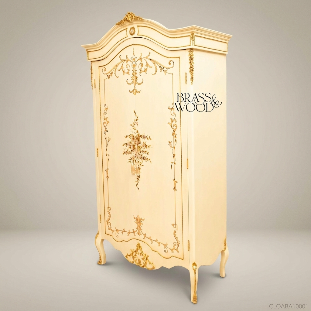 Louis XV Ivory & Gold Leaf Abaya Armoire – Hand-Painted Rococo Single Door