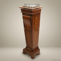 Renaissance Revival Marquetry Display Pedestal with Marble Top & Brass Mounts