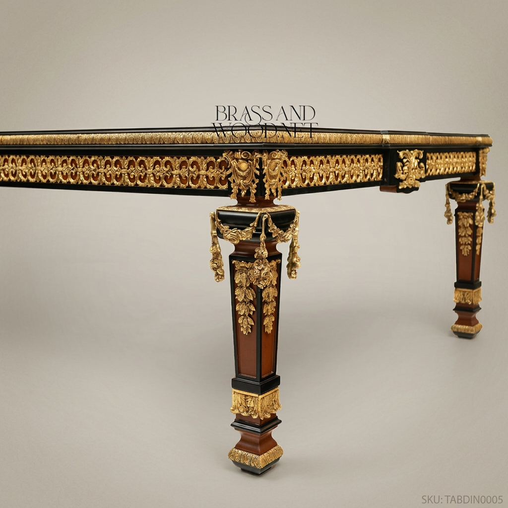 طاولة طعام امبراطورية بالخشب المطعم والبرونز المذهب من Brass & Wood