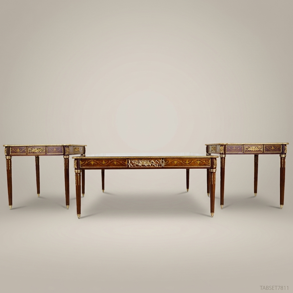 Louis XVI Burl & Marquetry Salon Table Set