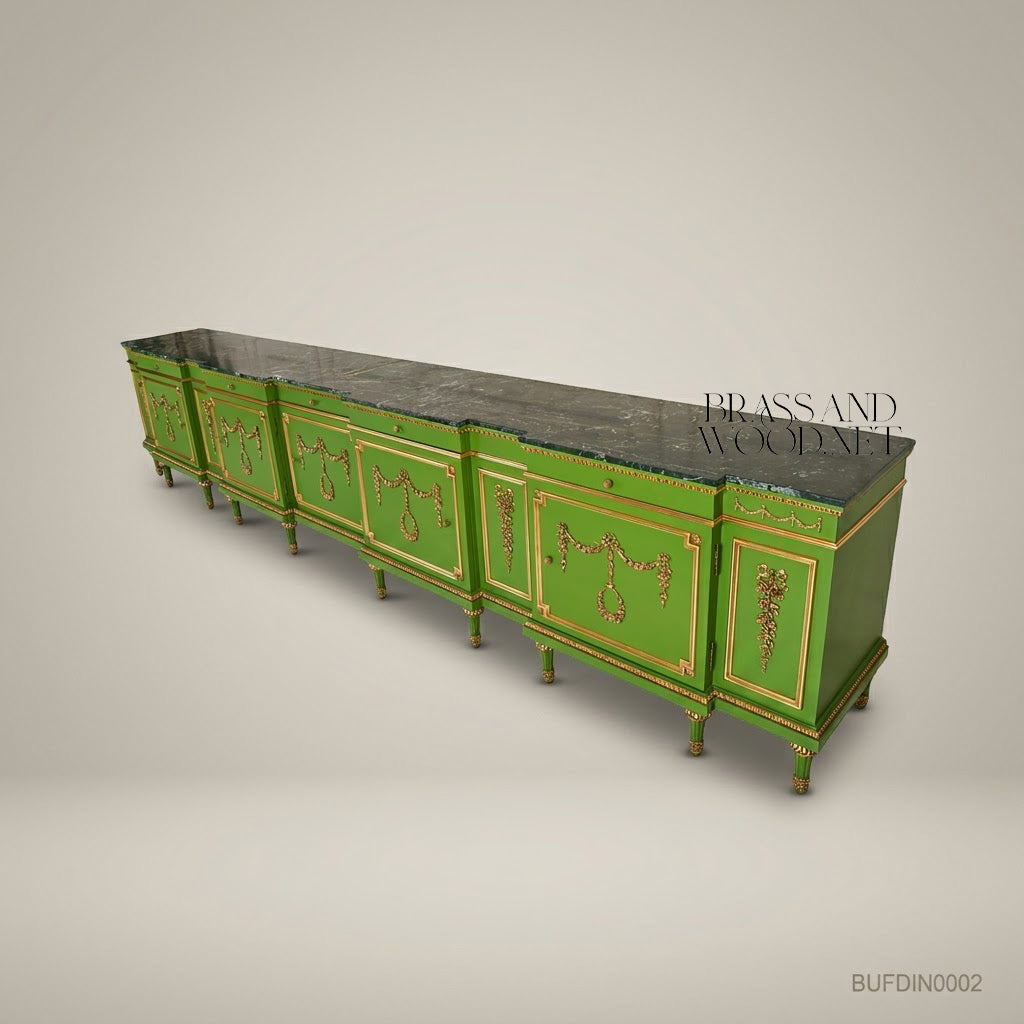 Floral Hand-Painted Green & Gold Dining Set