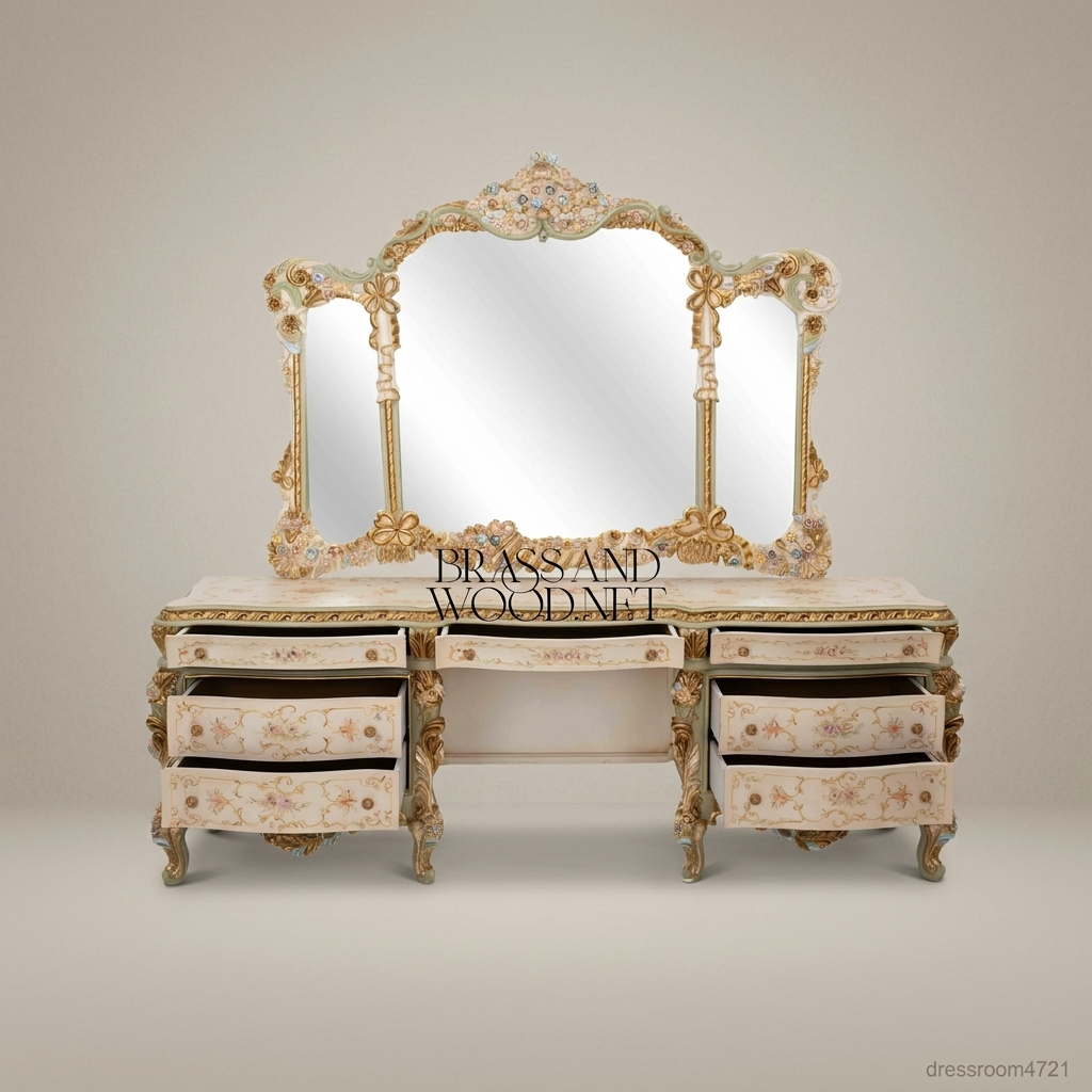 Louis XV Rococo Venetian Polychrome Canopy Bedroom Set with Hand-Painted Floral Bombé Commodes