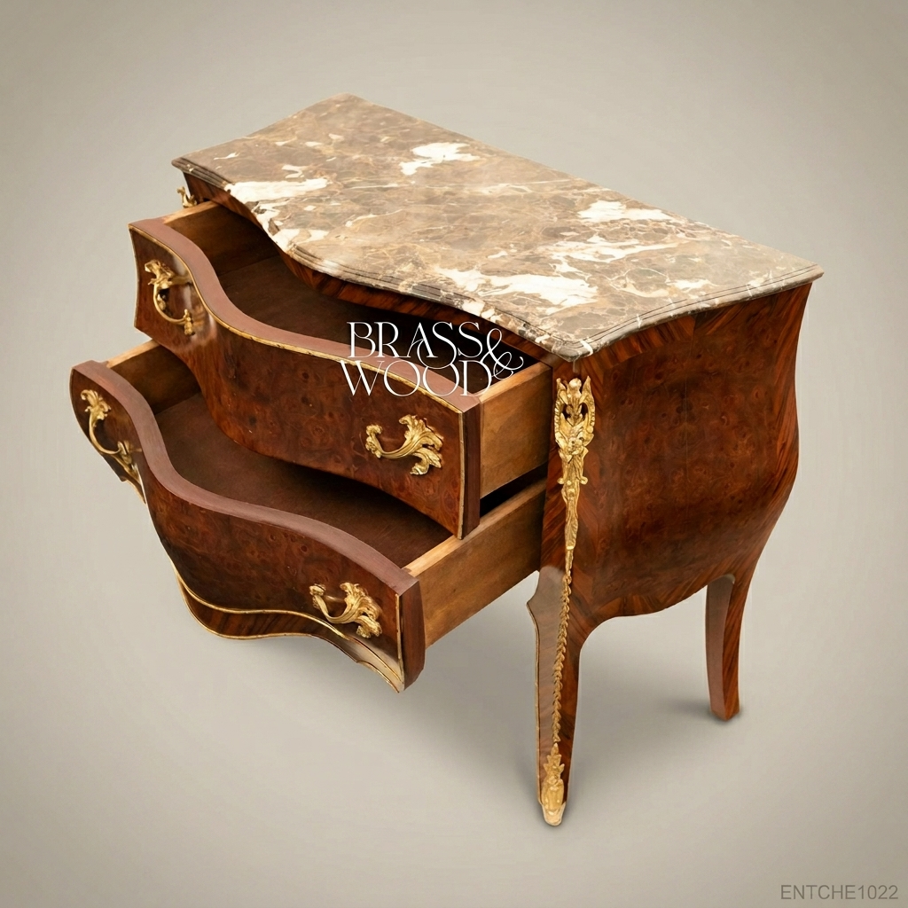 Louis XV Bombe Commode with Marble Top & Gilt Brass Mounts