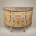 Louis XVI Neoclassical Demilune Commode with Marble Top & Hand-Painted Ivory Lacquer
