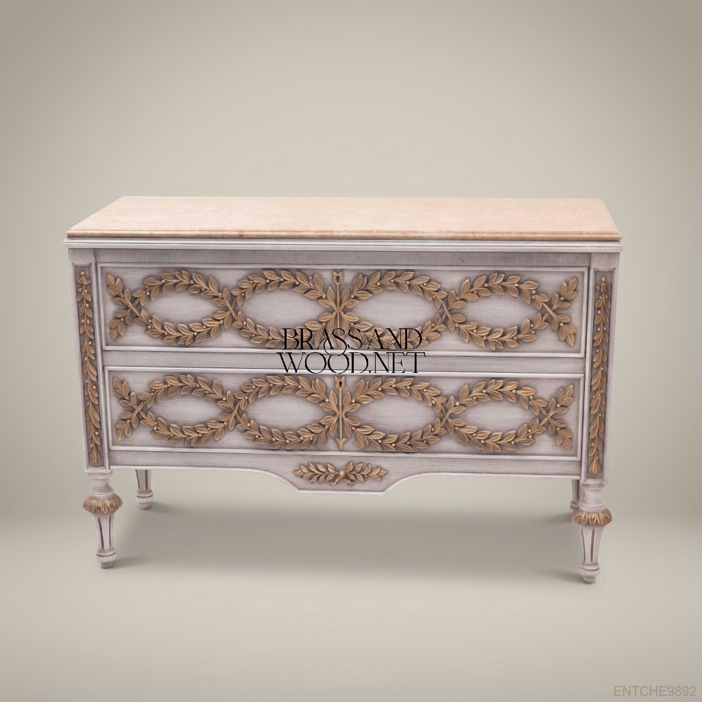 Louis XVI Neoclassical Chest of Drawers with Gilded Laurel Wreath Carvings