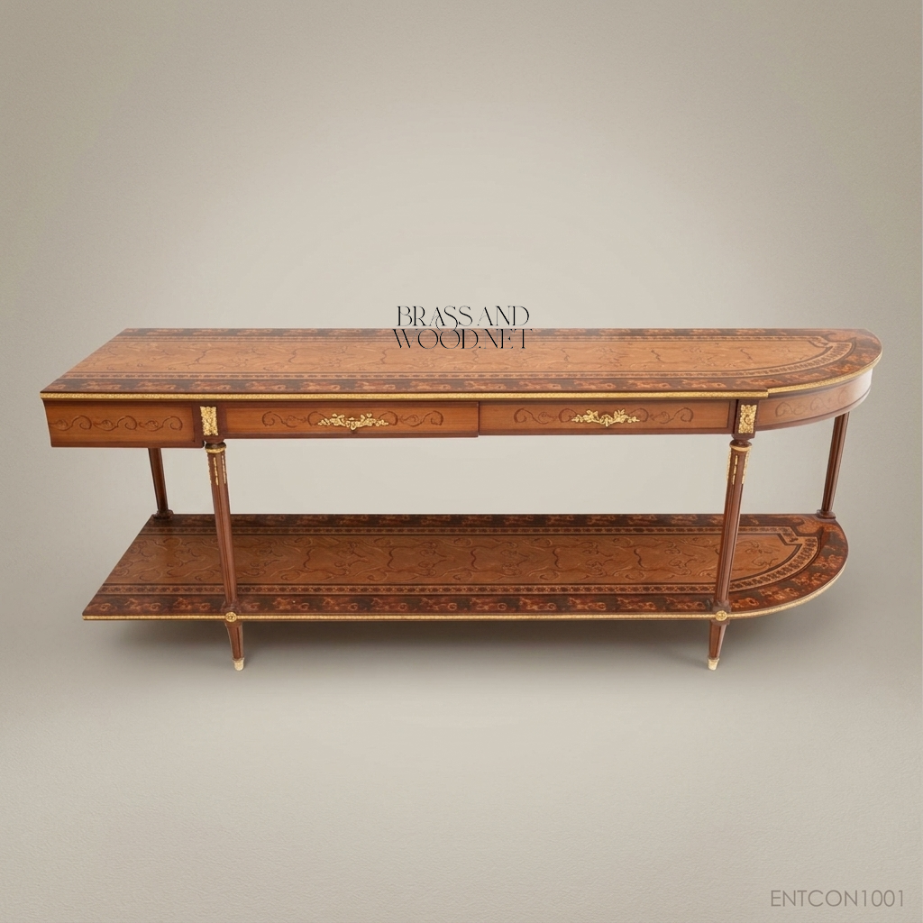 Classic Wooden TV Console with Brass Accents