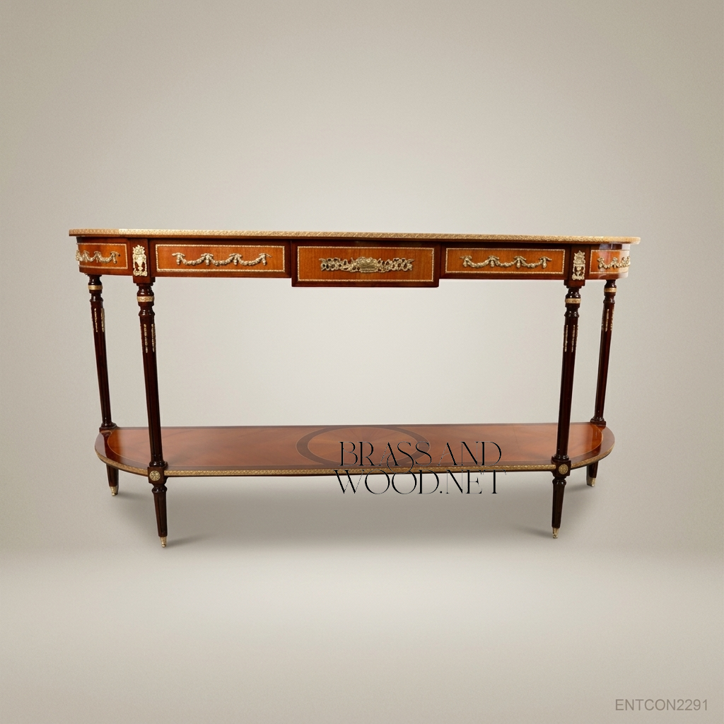 Louis XVI Demilune Console Table with Marquetry & Ormolu Mounts