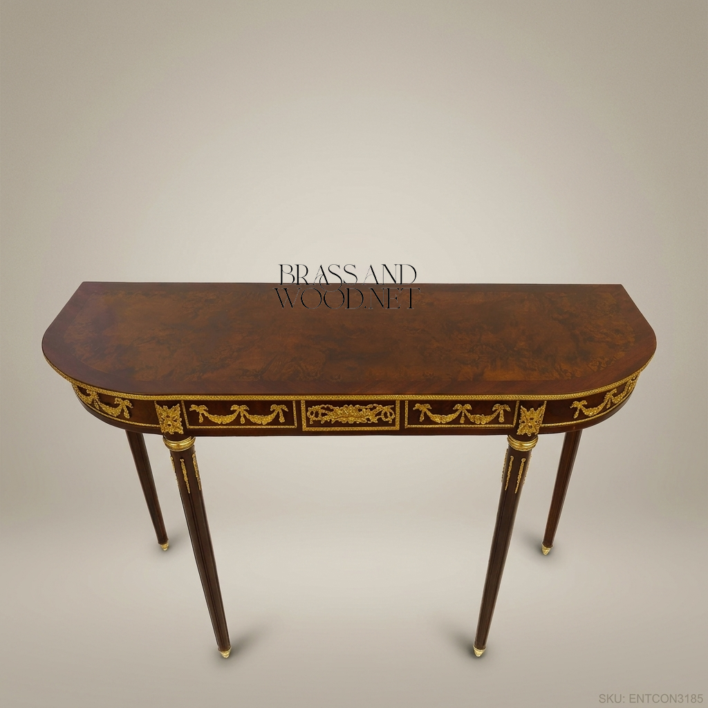 Louis XVI Demilune Console Table – Mahogany & Gilt Bronze Ormolu