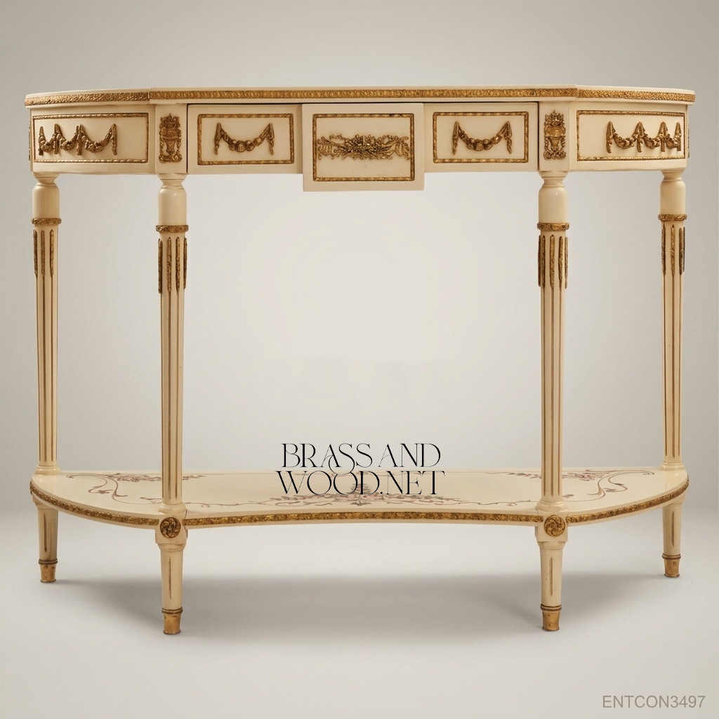 Classic Cream Console Table with Brass Details