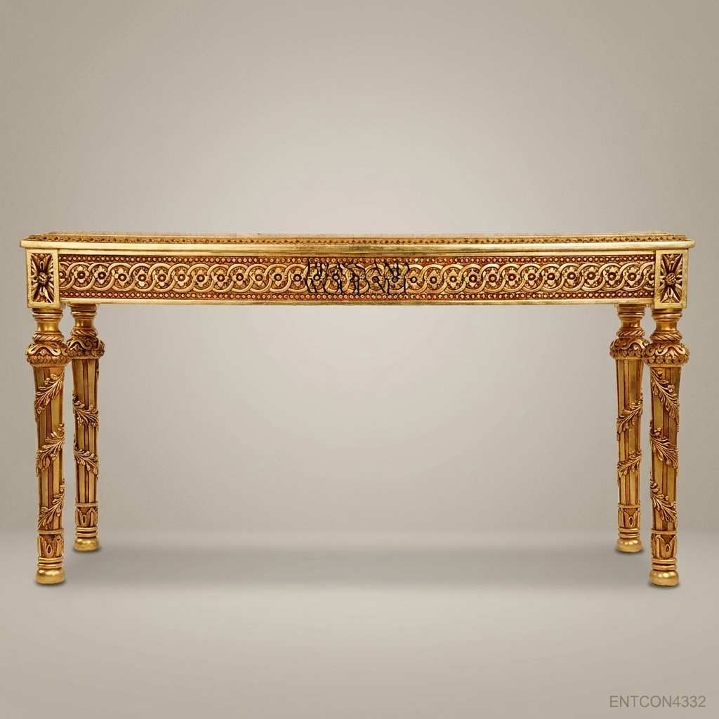Louis XVI Neoclassical Console Table | Gold Leaf & Marble Top