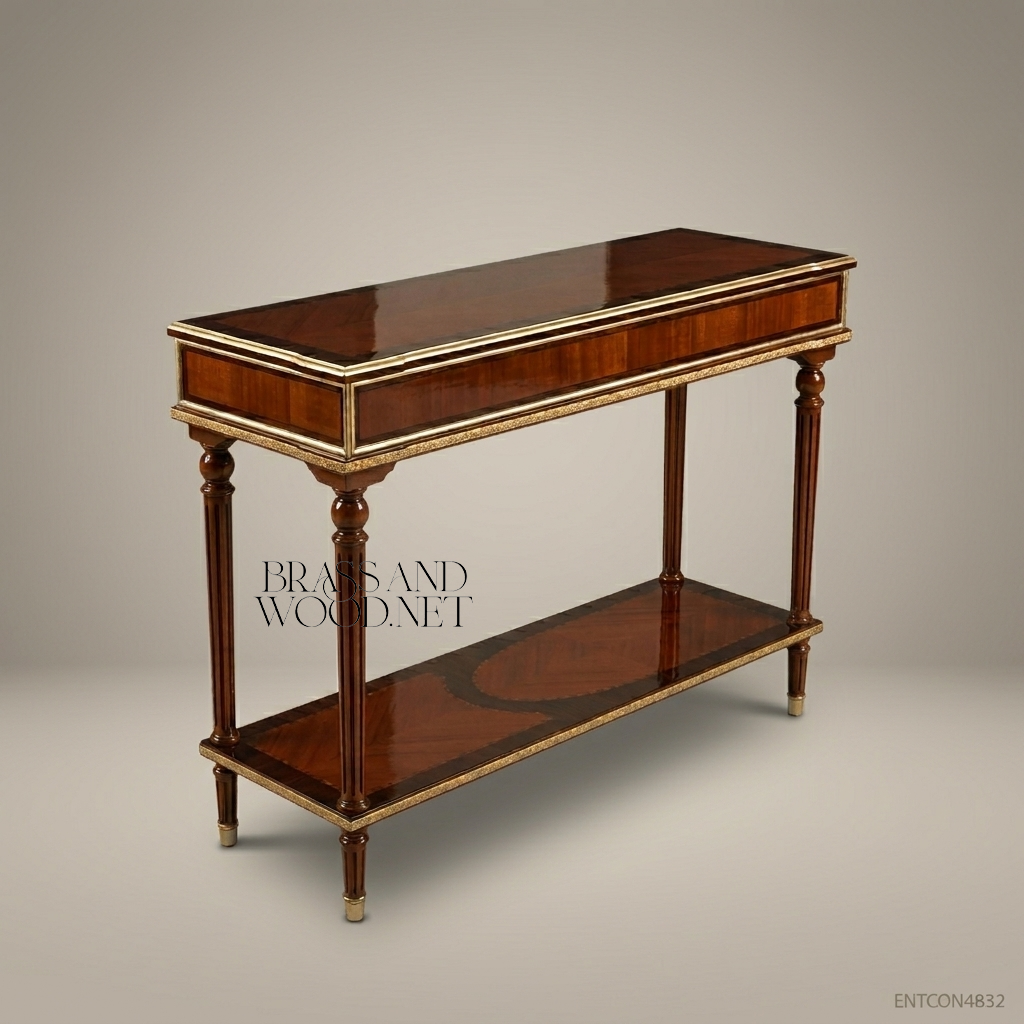 Louis XVI Neoclassical Console Table with Brass Ormolu Mounts