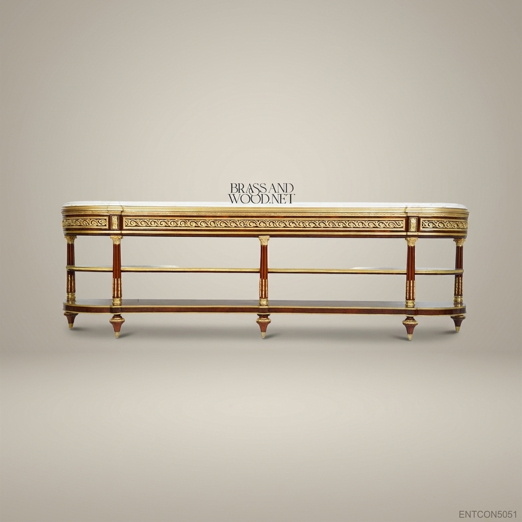 Classic Wooden TV Console with Marble Top