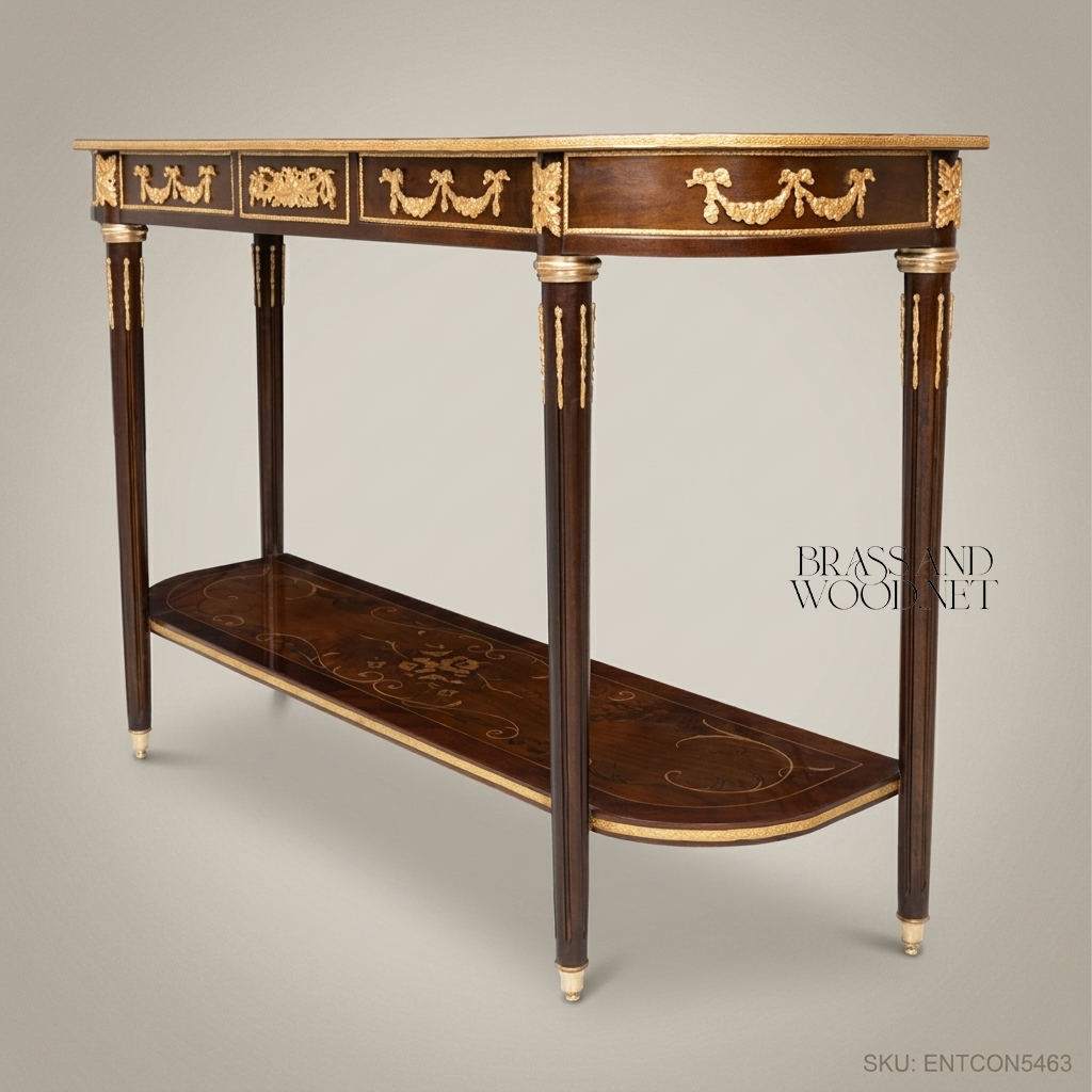 Louis XVI Neoclassical Console Table with Marquetry & Gilt Bronze Mounts