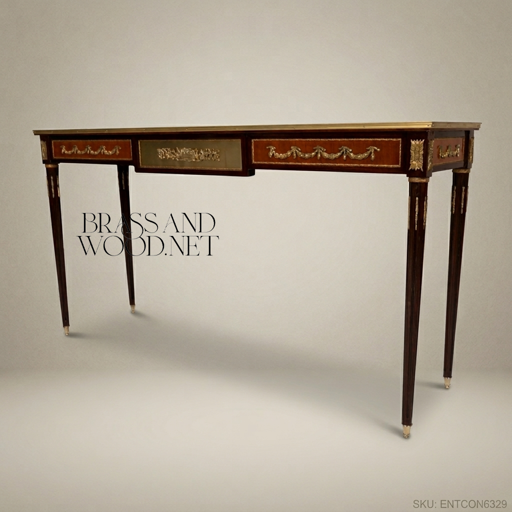 French-Style Brass Mounted Wood Console Table