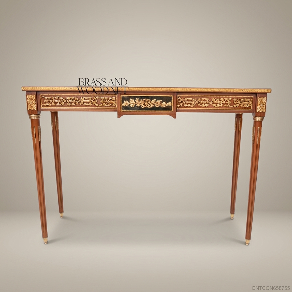 Louis XVI Neoclassical Console Table | Gold-Carved Solid Wood