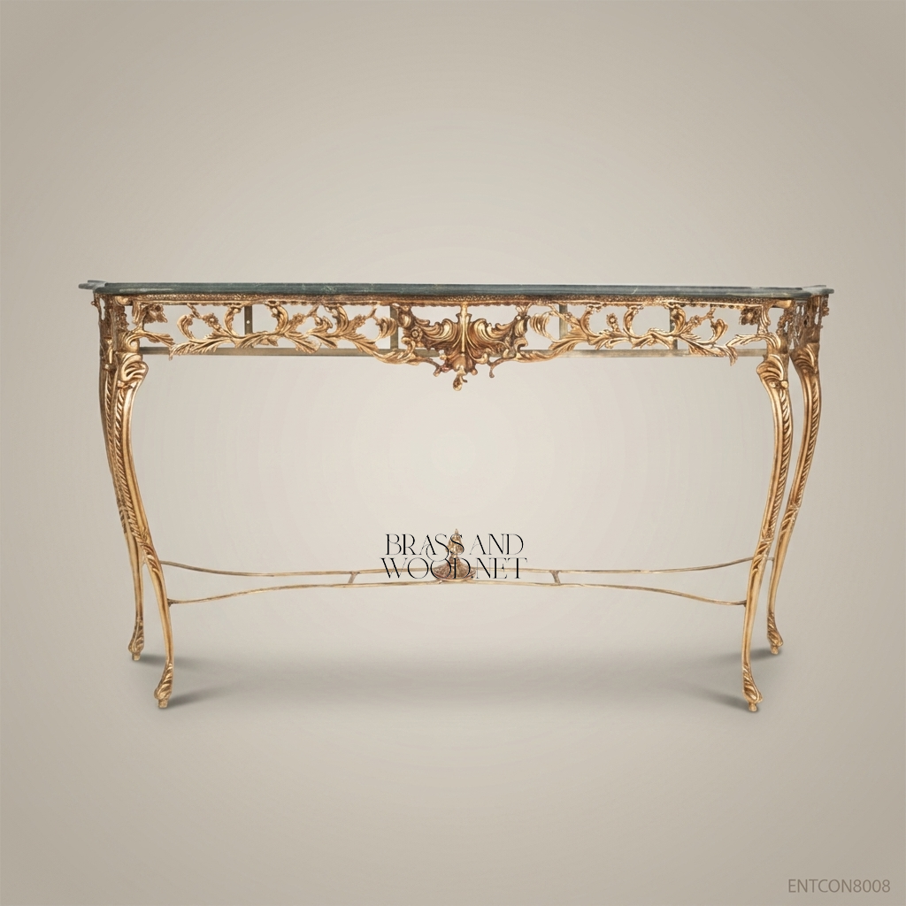 Louis XV Rococo Gold Leaf Console Table with Green Marble Top