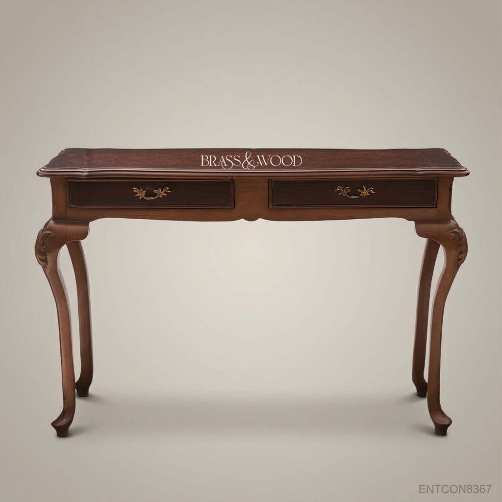 Louis XV Console Table | Walnut Burl Veneer & Antique Brass Hardware