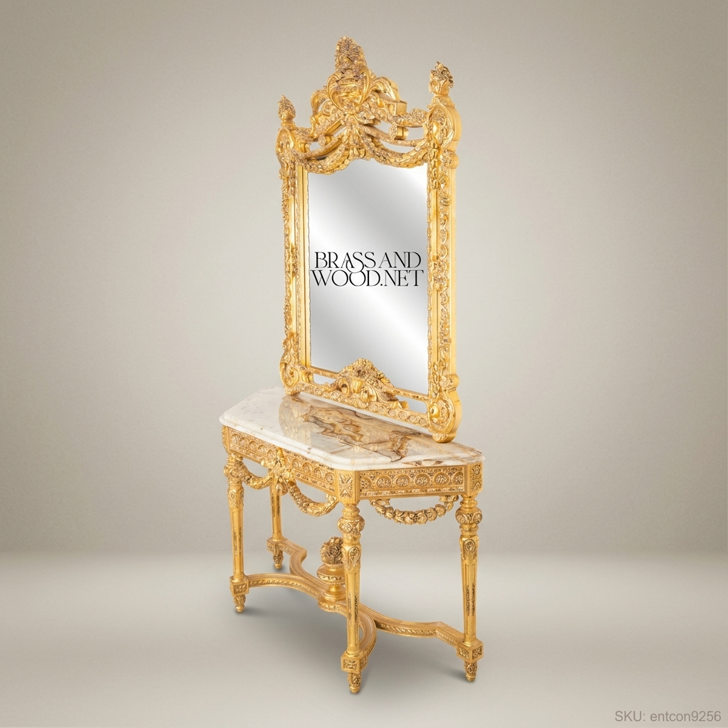 Louis XVI Gilt Console Table with Mirror – Gold Leaf & Marble