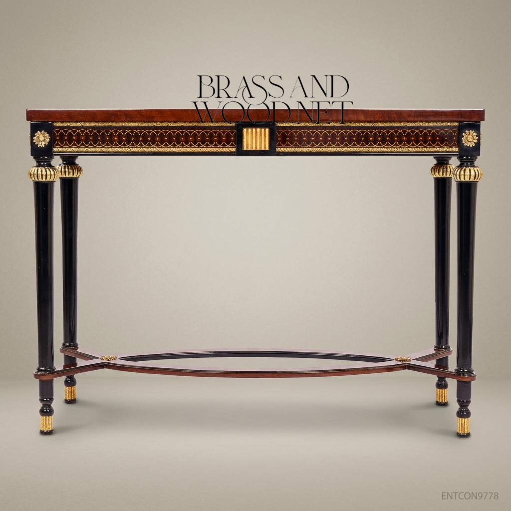 Empire Neoclassical Console Table – Ebonised Wood & Gold Leaf Brass Inlay