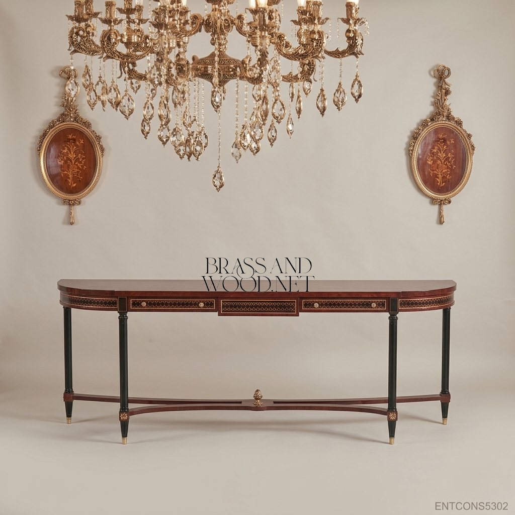 Classic Wooden Console Table with Brass Accents