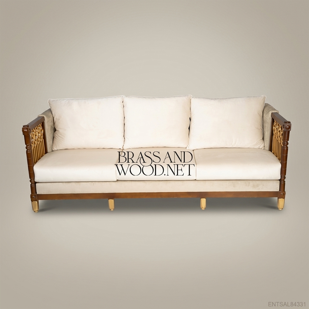 Arabesque Heritage Salon Set — Carved Wood & Gilt Brass Lattice