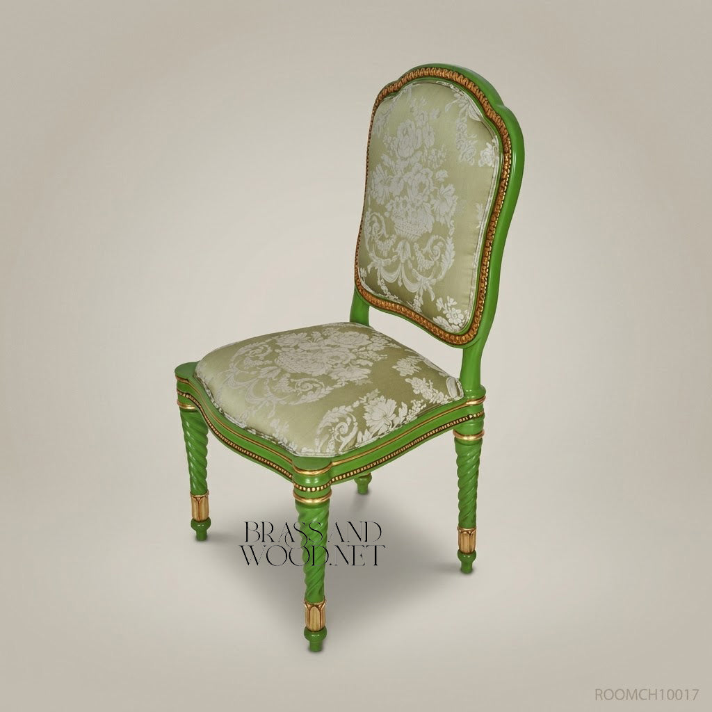 Floral Hand-Painted Green & Gold Dining Set