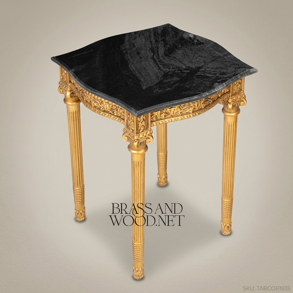 Louis XVI Gilt Carved Salon Set with Black Marble Tables
