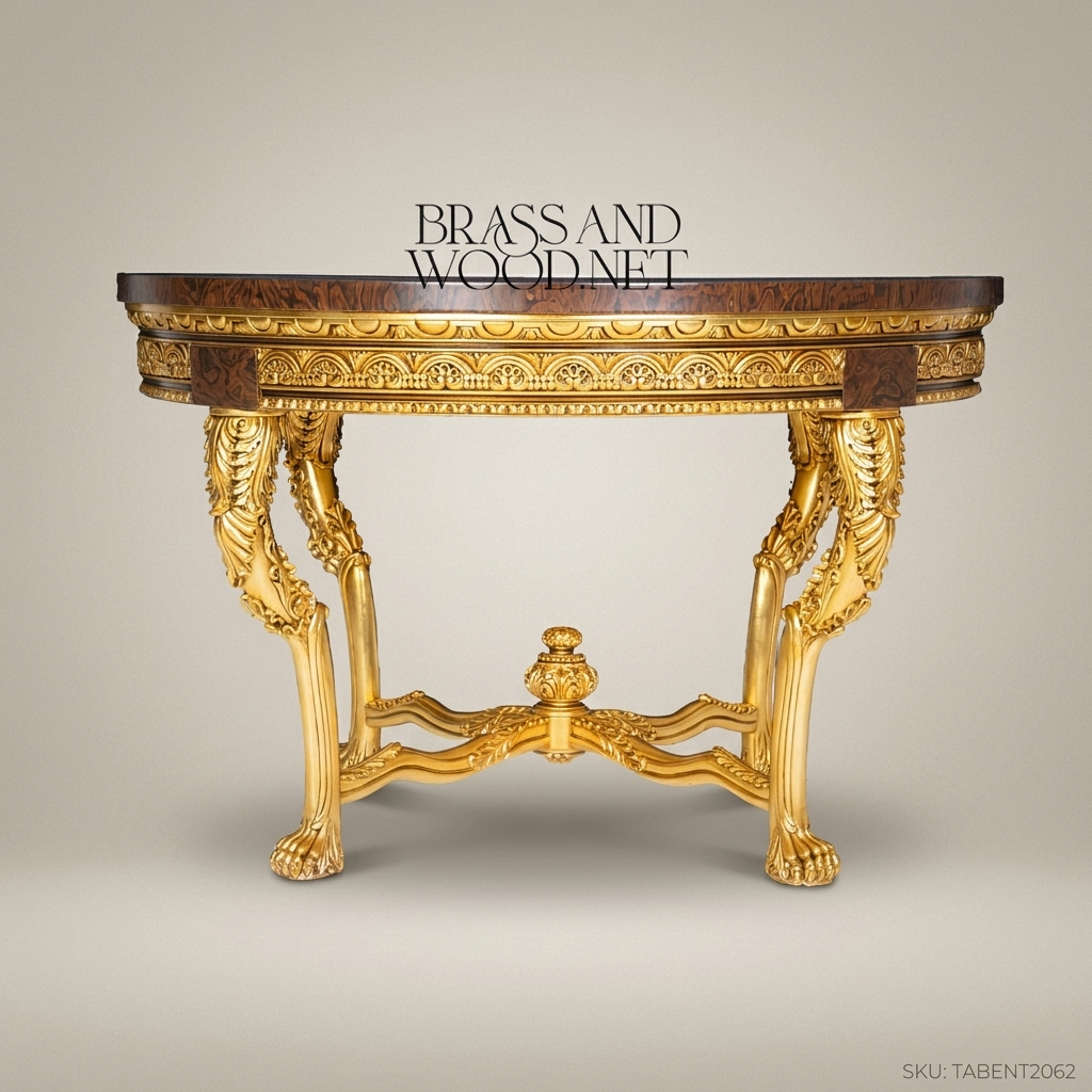 Napoleon III Rococo Revival Round Centre Table — Burl Marquetry Top & Gilt Carved Base, 140cm