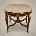 Napoleon III Rococo Revival Octagonal Center Table — Crema Marfil Marble Top with Gilt Bronze Ormolu Apron