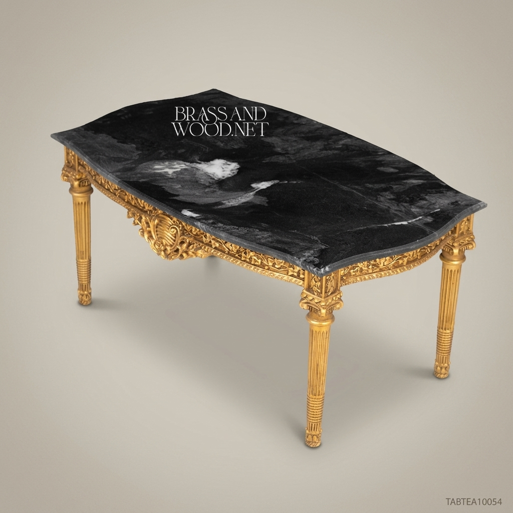 Louis XVI Gilt Carved Salon Set with Black Marble Tables