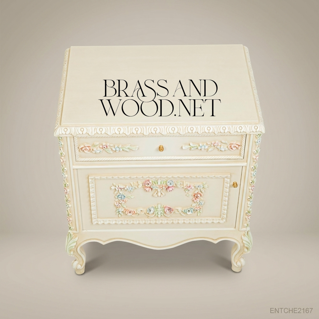 Napoleon III Rococo Revival Hand-Painted Ivory Bedroom Set - Polychrome Floral Carved Suite