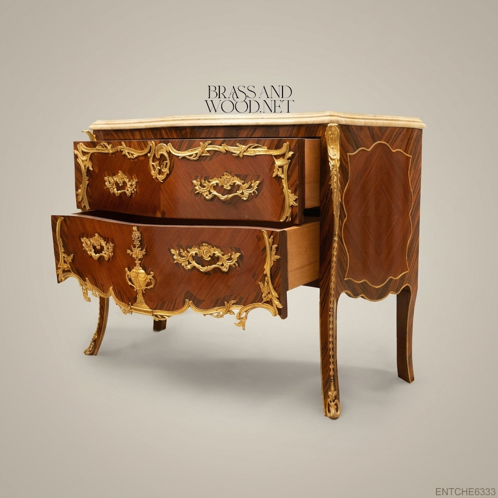 Louis XV Bombe Commode with Gilt Bronze Mounts & Marble Top