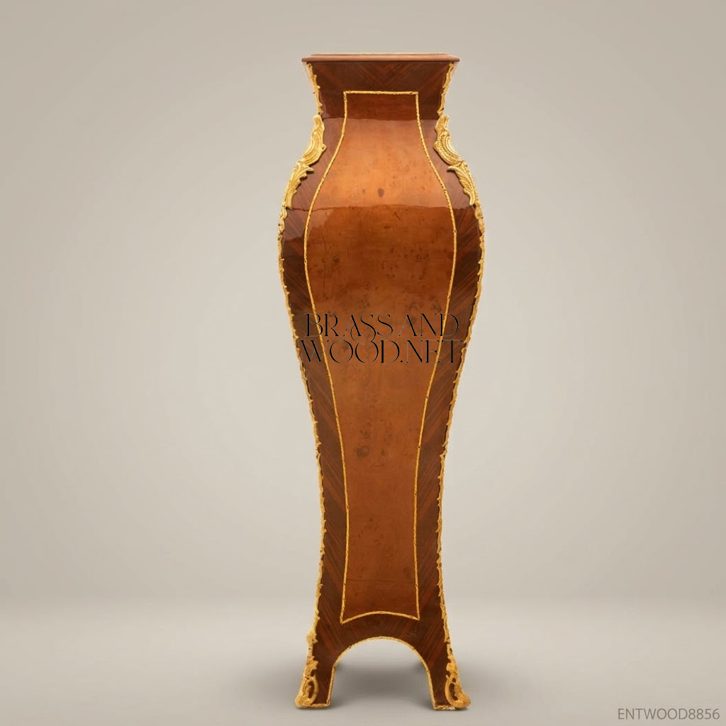 Napoleon III Rococo Revival Burl Wood Pedestal Column with Gilt Bronze Mounts & Marble Top