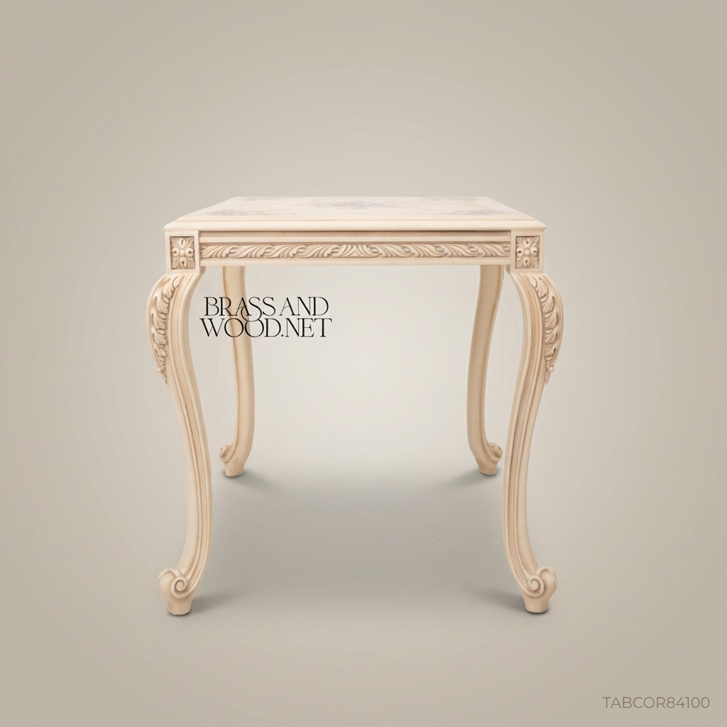Louis XV Corner Table – Hand-Painted Floral Ivory Lacquer