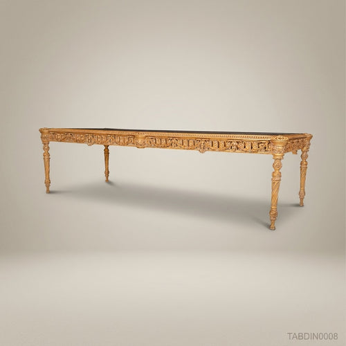 Brass & Wood Neoclassical Gilded Marquetry Dining Table
