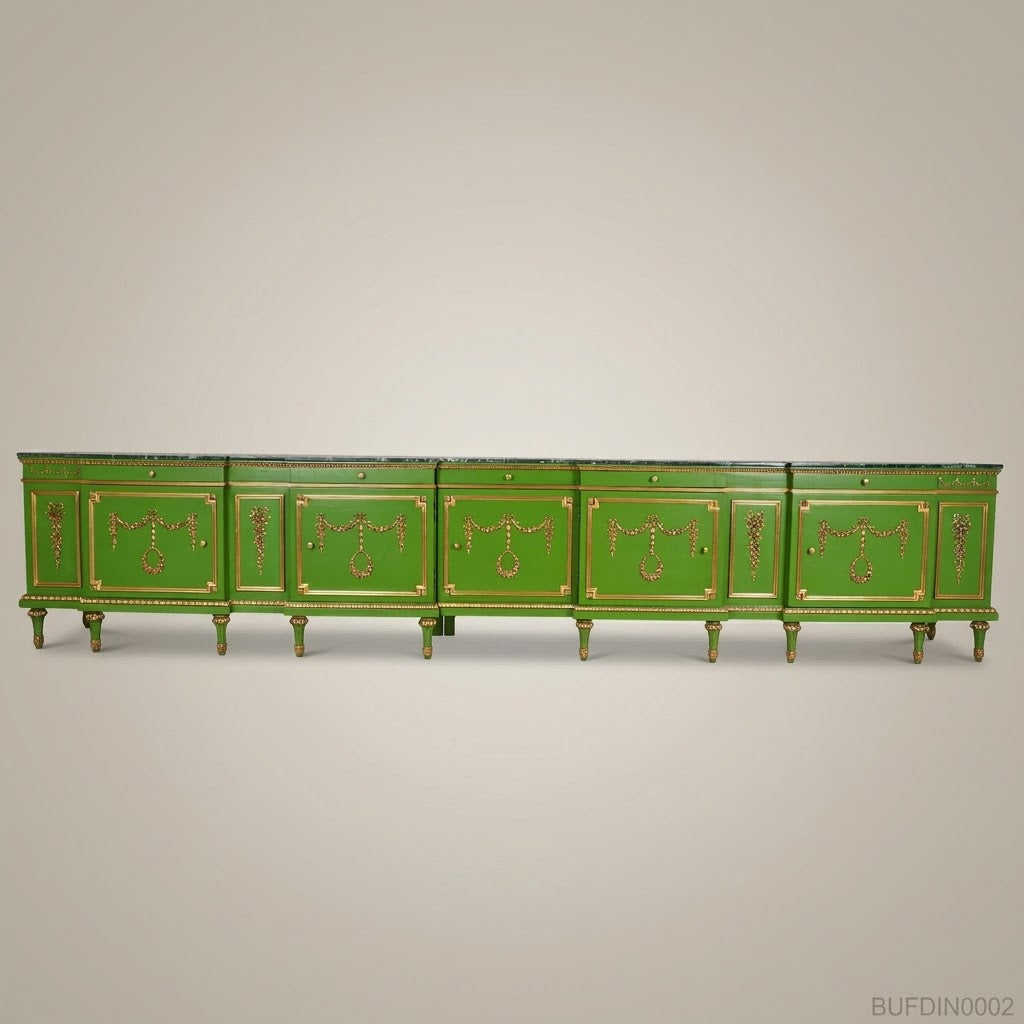 Floral Hand-Painted Green & Gold Dining Set
