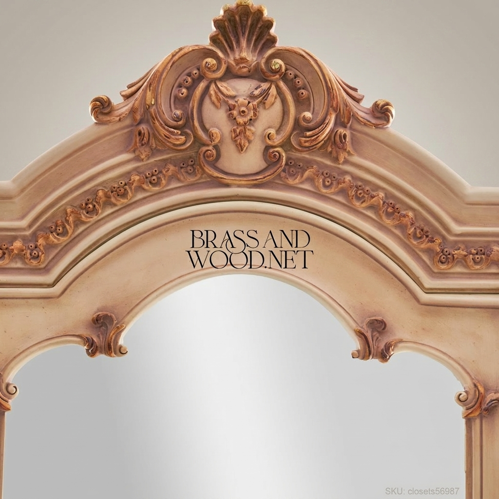 Rococo Revival Carved Vitrine Display Cabinet - Arched Mirror Door with Shell Crest & Acanthus Cabriole Legs