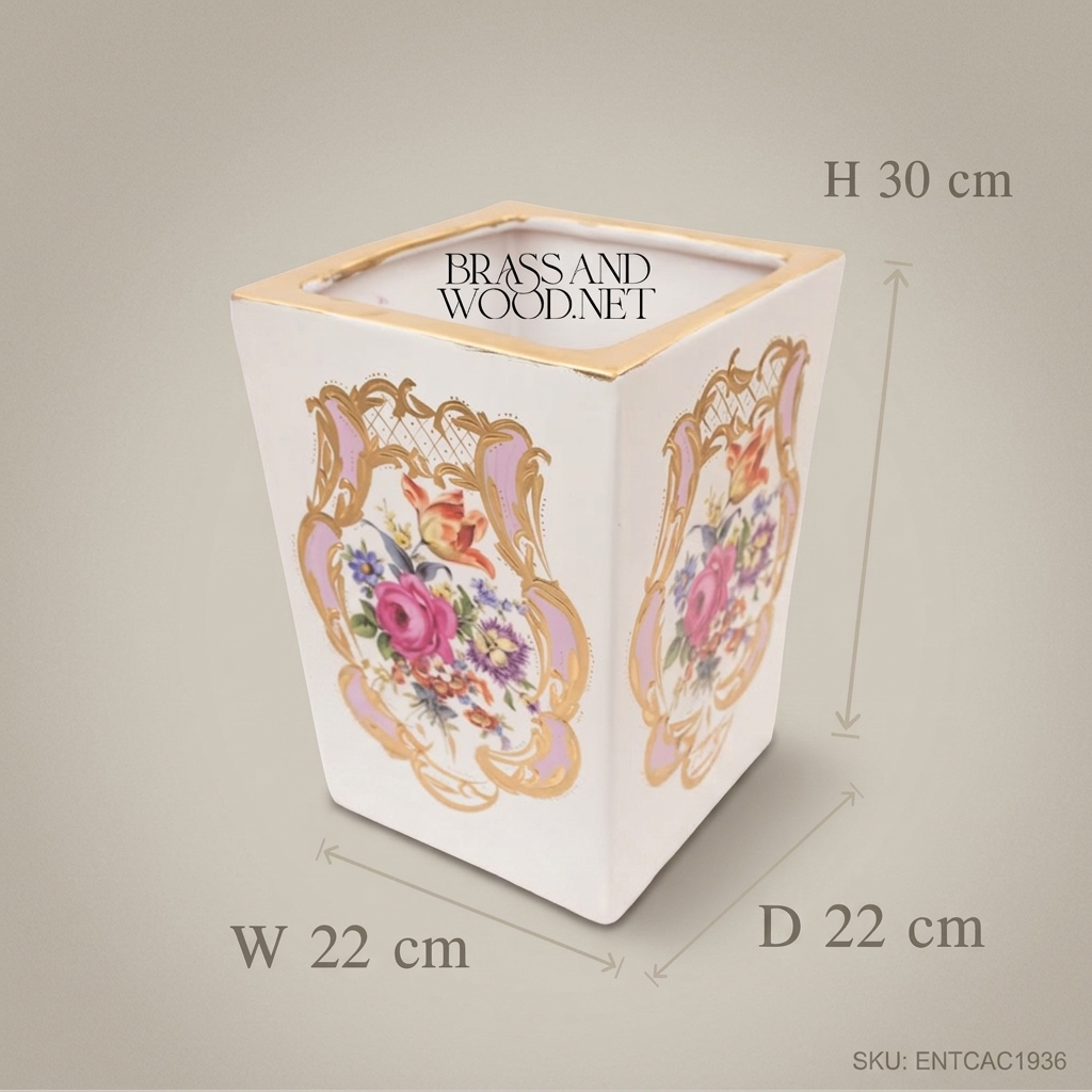 Napoleon III Rococo Revival Porcelain Planter - Hand-Painted Floral Bouquet Panels with Gold Scrollwork
