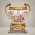 Napoleon III Rococo Revival Porcelain Cachepot - Hand-Painted Floral Basket with Gilt Bronze Mounts