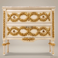 Louis XVI Neoclassical Ivory & Gold Leaf Two-Drawer Commode with Marble Top