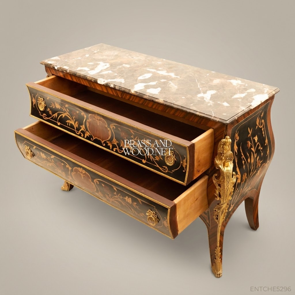 Louis XV Bombe Commode with Marquetry Inlay & Ormolu Mounts