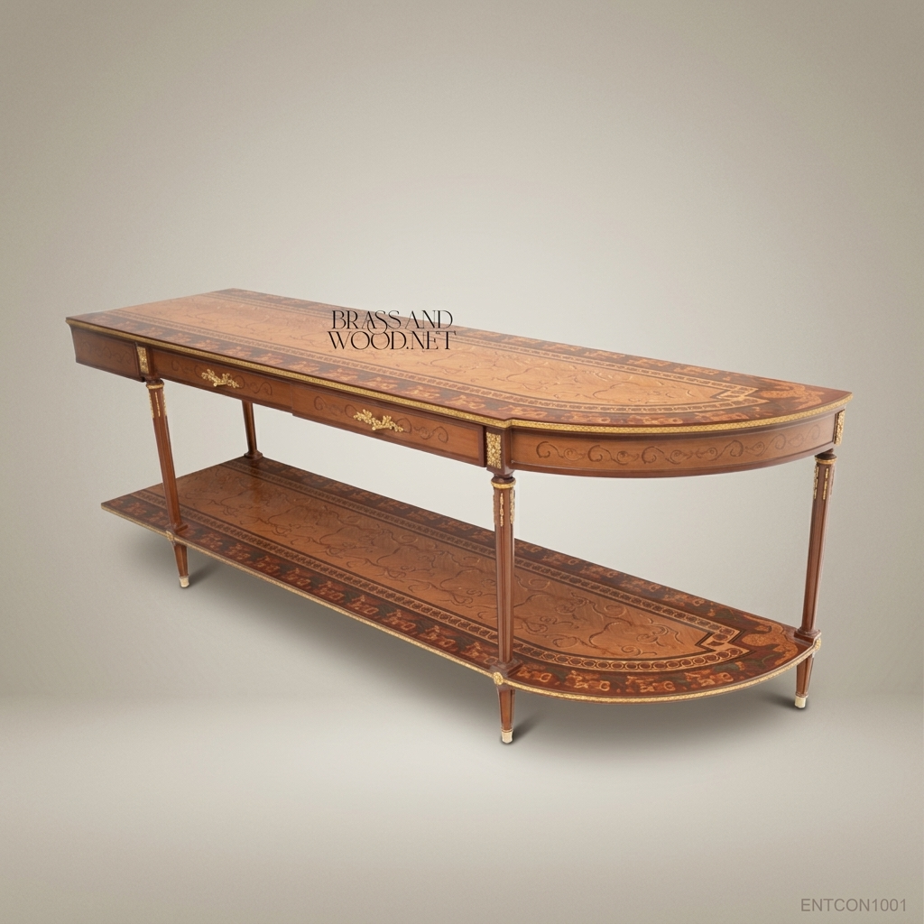 Classic Wooden TV Console with Brass Accents