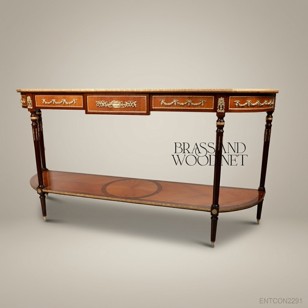 Louis XVI Demilune Console Table with Marquetry & Ormolu Mounts
