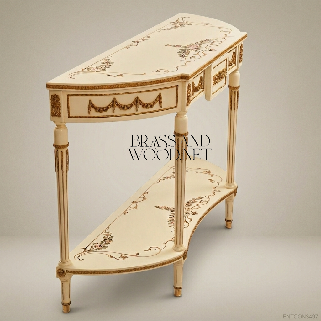 Classic Cream Console Table with Brass Details