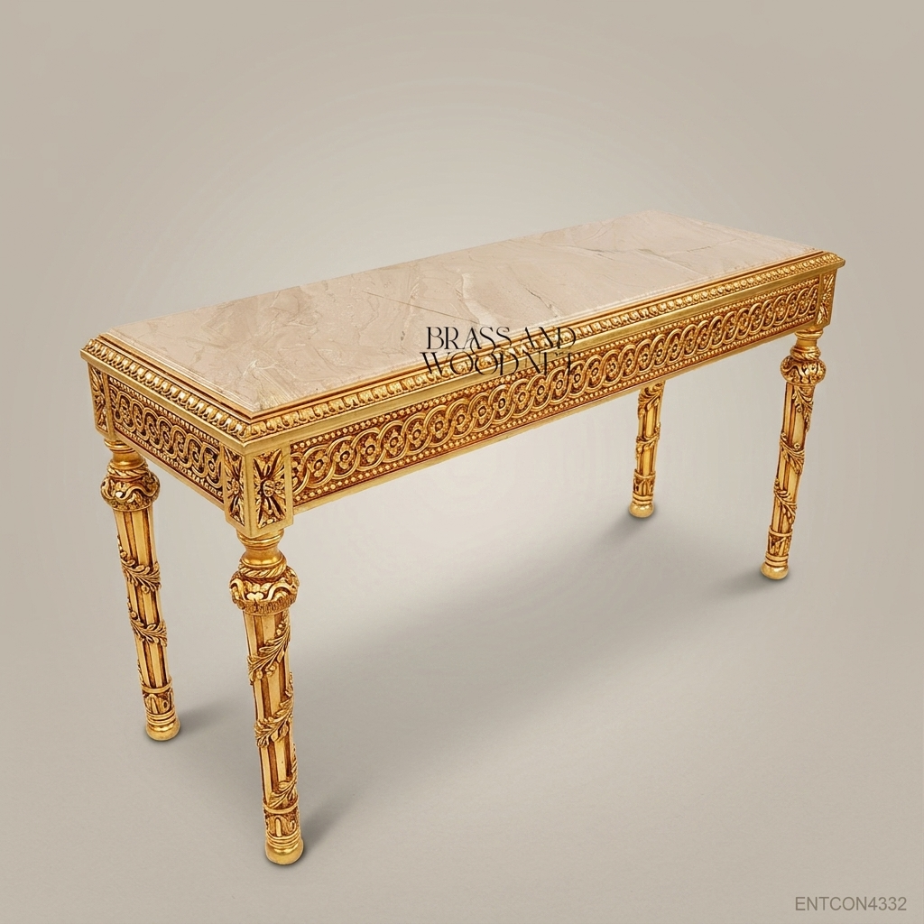 Louis XVI Neoclassical Console Table | Gold Leaf & Marble Top