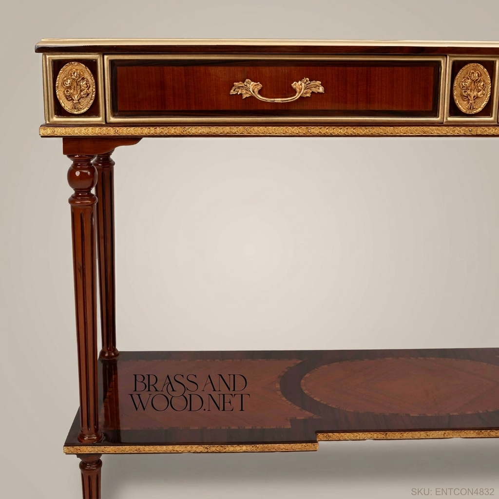 Louis XVI Neoclassical Console Table with Brass Ormolu Mounts