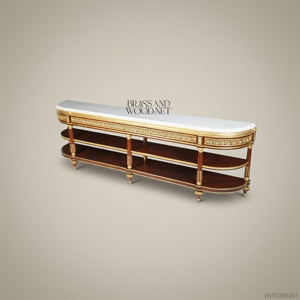 Classic Wooden TV Console with Marble Top