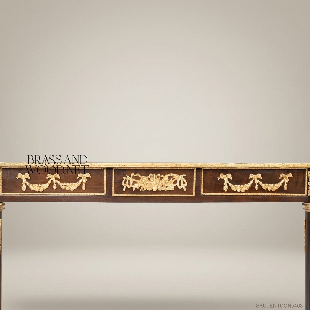 Louis XVI Neoclassical Console Table with Marquetry & Gilt Bronze Mounts